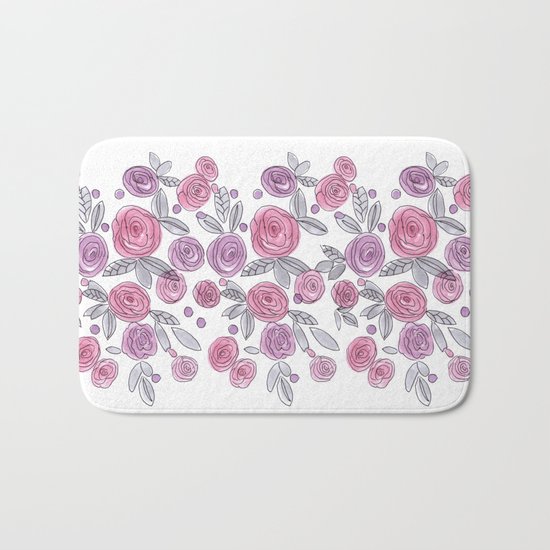 Bouquets of pink roses . Watercolor . Bath Mat