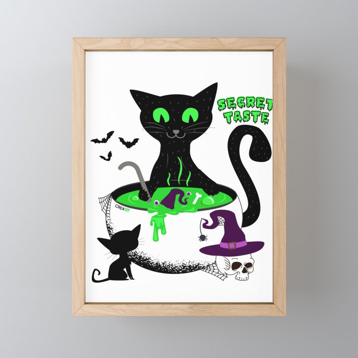 The Black Cat and His Secret Framed Mini Art Print