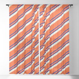 [ Thumbnail: Red, Blue, and Beige Colored Striped Pattern Sheer Curtain ]