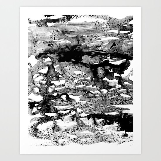 Dexa - black and white minimal abstract painting brushstrokes artwork modern home decor piece Art Print