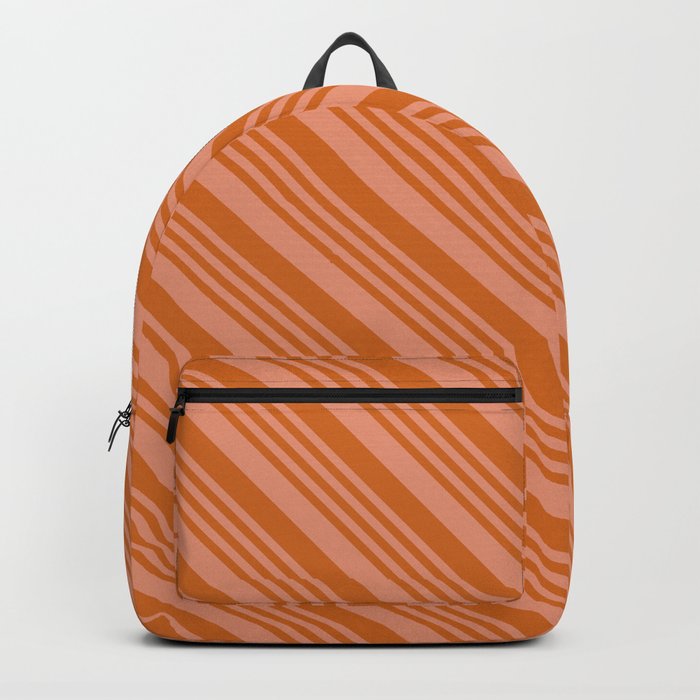 Dark Salmon & Chocolate Colored Lined Pattern Backpack