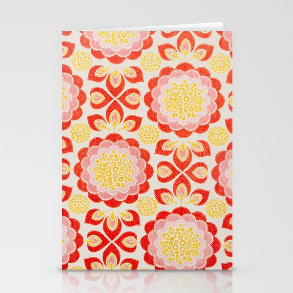 Happy Retro Floral Pattern Stationery Cards