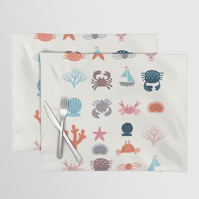 Beach Buddies Crabs Boats and Coral Placemat