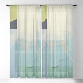 Bold Sunshine Color Blocks Sky Blue Aqua Green Sheer Curtain