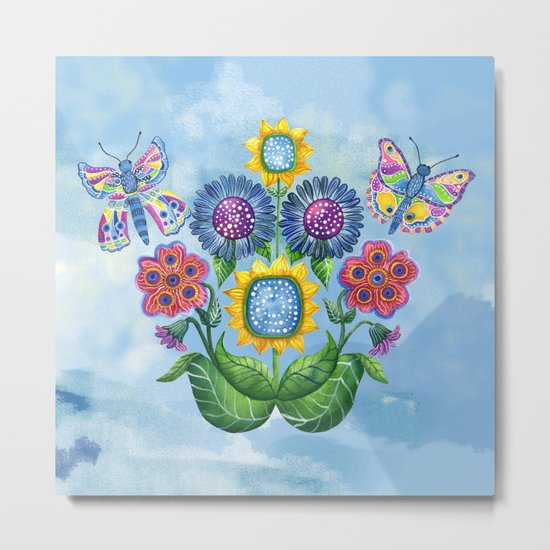 Butterflies and Flowers Metal Print