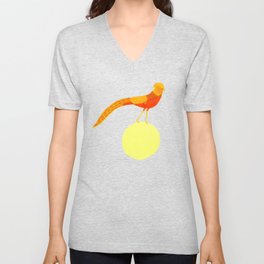Orange Bird Balancing on Yellow Ball V Neck T Shirt