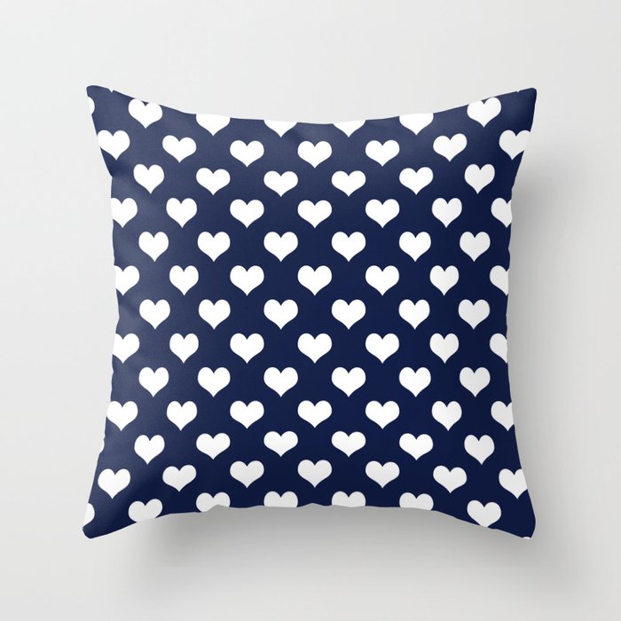 Navy Blue Love Hearts Minimalist Line Drawing Throw Pillow