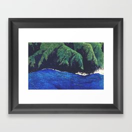 Haka Shore - Nature Ukiyo Landscape in Green & Blue Framed Art Print