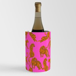 Abstract leopard with red lips illustration in fuchsia background  Wine Chiller