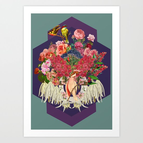 Floral and Parrot Art Print