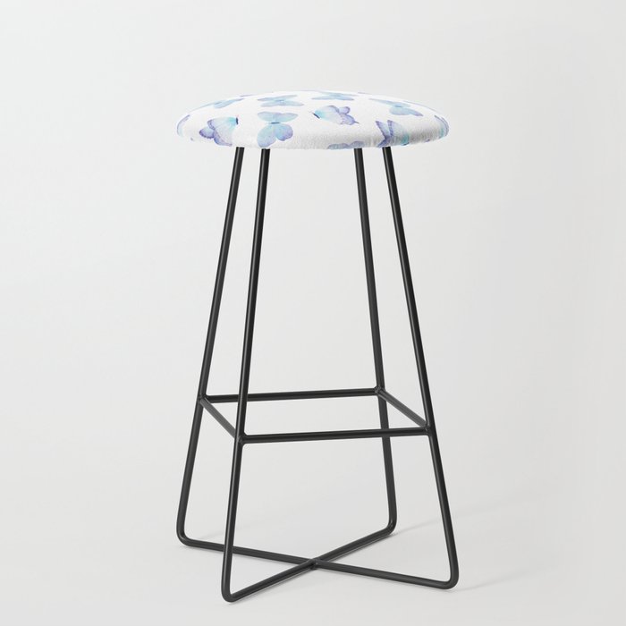 Lilac aqua blue watercolor hand painted butterfly Bar Stool by