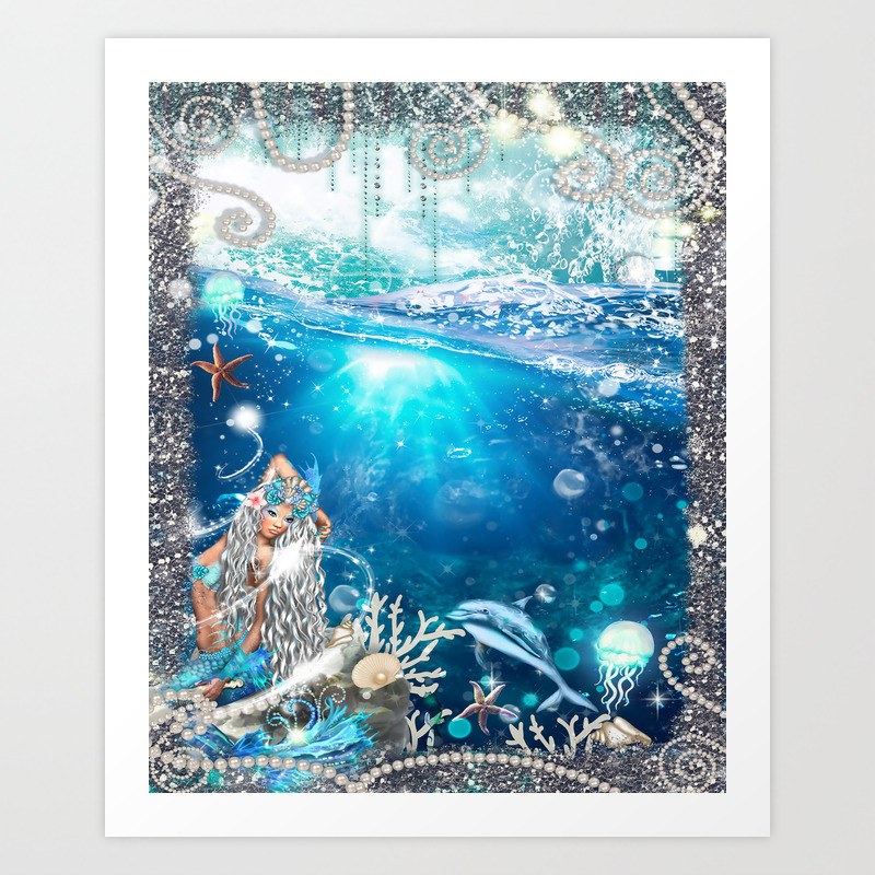 Enchanted Mermaid Sea Art Print By Christyne Society6 Enchanted mermaid by mirabilia designs on 32 ct moonlit waters opalescent belfast by under the sea fabrics. enchanted mermaid sea art print by christyne