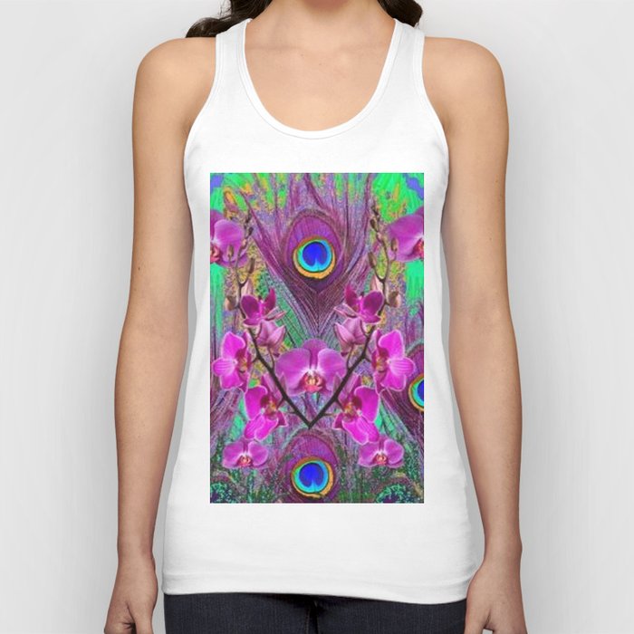 Blue Green Peacock Feathers Fuchsia Orchid Patterns Art Tank Top