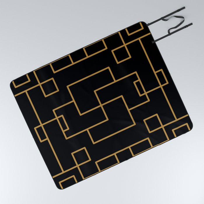 Gold & Black Abstract Picnic Blanket