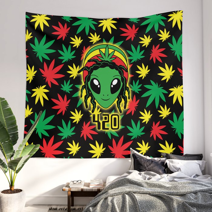 Rasta 420 Alien Wall Tapestry