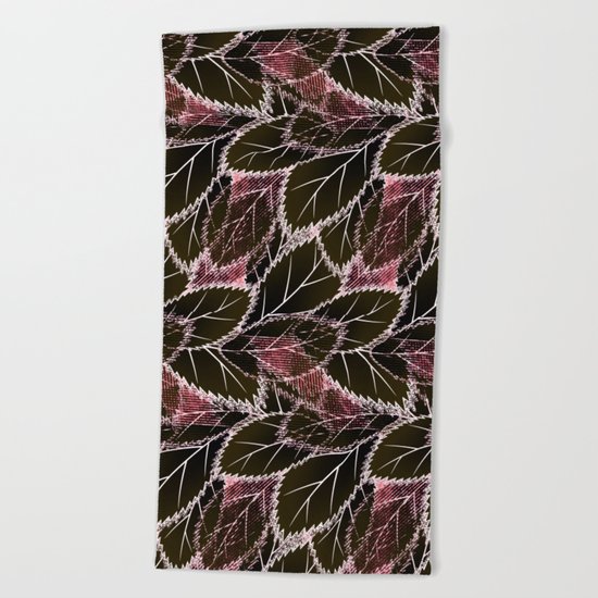 Bright leaves on a black background. Beach Towel
