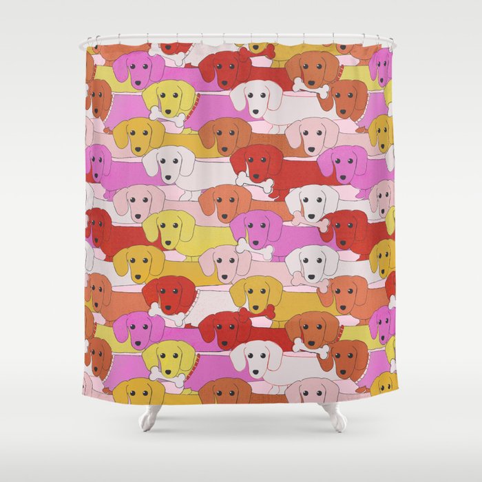 Long Dogs Pattern Pink Edition Shower Curtain