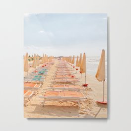 Puglia Loungers | Italy Travel Photography | Bright Pastel Minimal Beach Photo Metal Print | Bright, Italy, Minimal, Umbrellas, Coast, Minimalist, Amalfi, Digital, Photo, Pastel 
