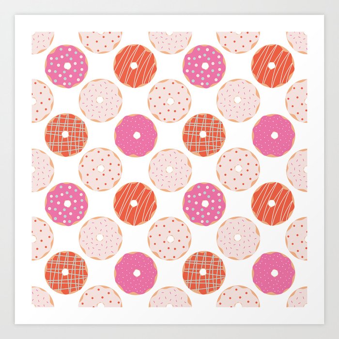 Donuts Pattern - Pink & Orange Art Print