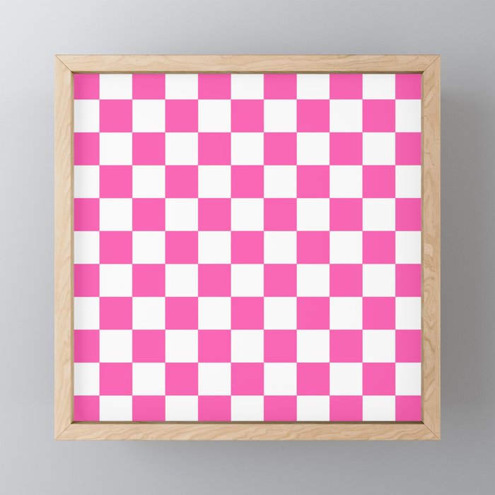 Checker Texture (Pink & White) Framed Mini Art Print