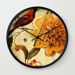 Vintage Orange Flower And Bird Wall Clock