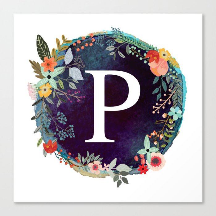 Letter P Watercolor of Floral Monogram' Men's Vintage T-Shirt