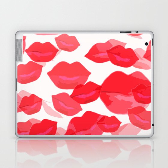 Red Lips Kisses on White Background #decor #society6 #buyart Laptop & iPad Skin