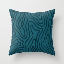 Abstract Retro Topographic Print - Blue Sapphire and Rich Black Throw Pillow