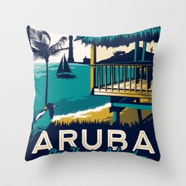aruba vintage travel poster Throw Pillow