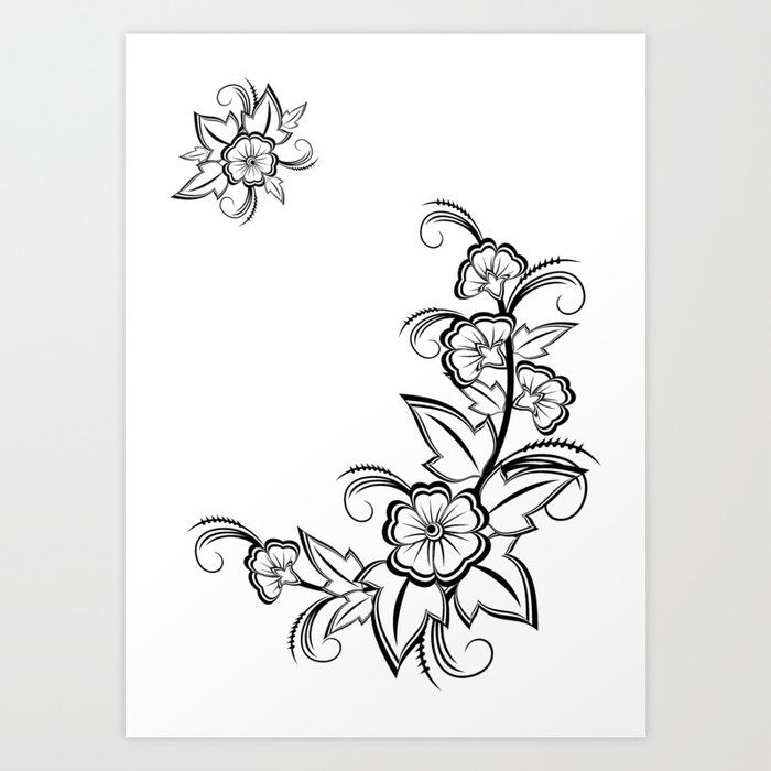 Abstract Black And White Floral Corner Art Print By Angelinna