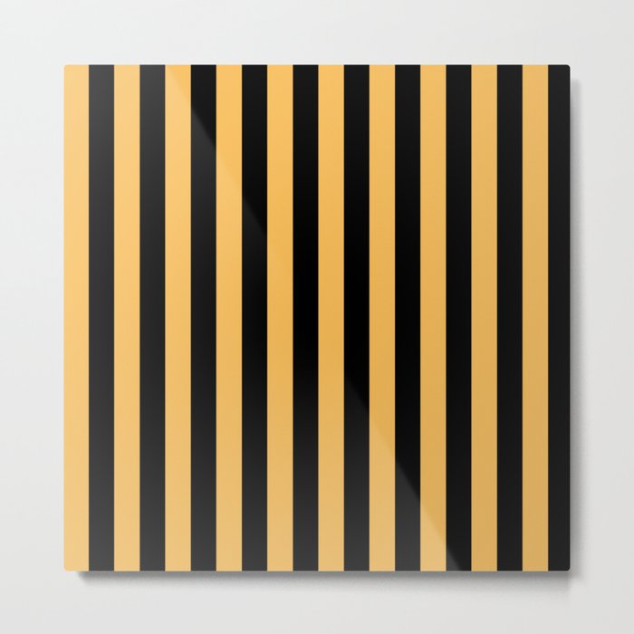 Orange and Black Straight Vertical Stripes  Metal Print
