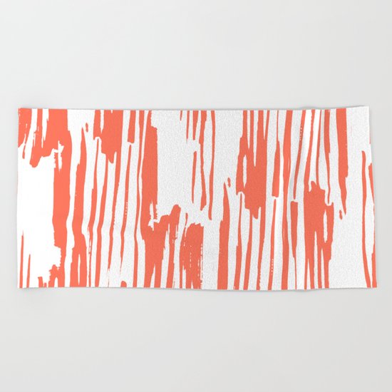 Bamboo Stripes White on Deep Coral Beach Towel