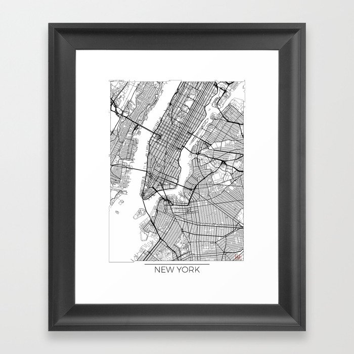 New York Map White Framed Art Print