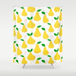 Yellow pear seamless pattern. Bright fruits design with hand drawn doodle dots Shower Curtain