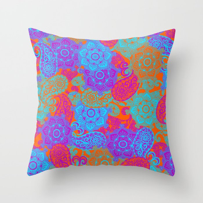vibrant paisley Throw Pillow by normalindsay Society6