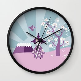 Kokeshi - Japanese Doll - Pastel Purple Wall Clock