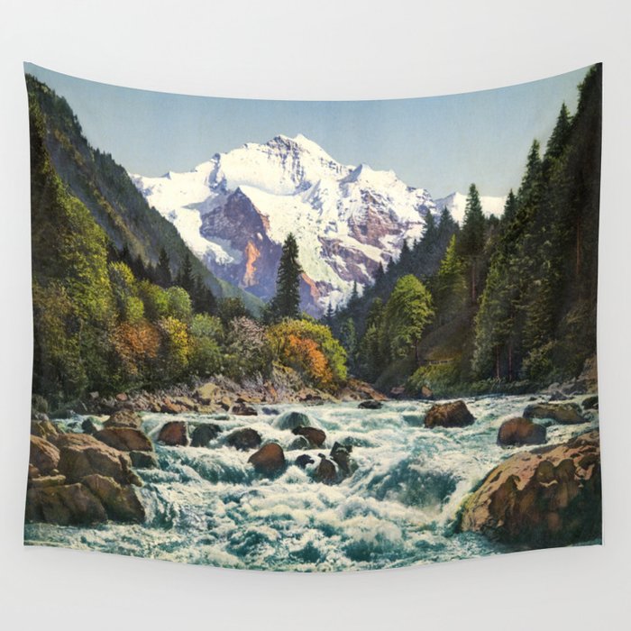 Mountains Forest Rocky River Wall Tapestry by PureVintageLove  Society6