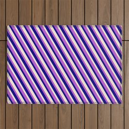 [ Thumbnail: Orchid, Blue & Beige Colored Striped Pattern Outdoor Rug ]