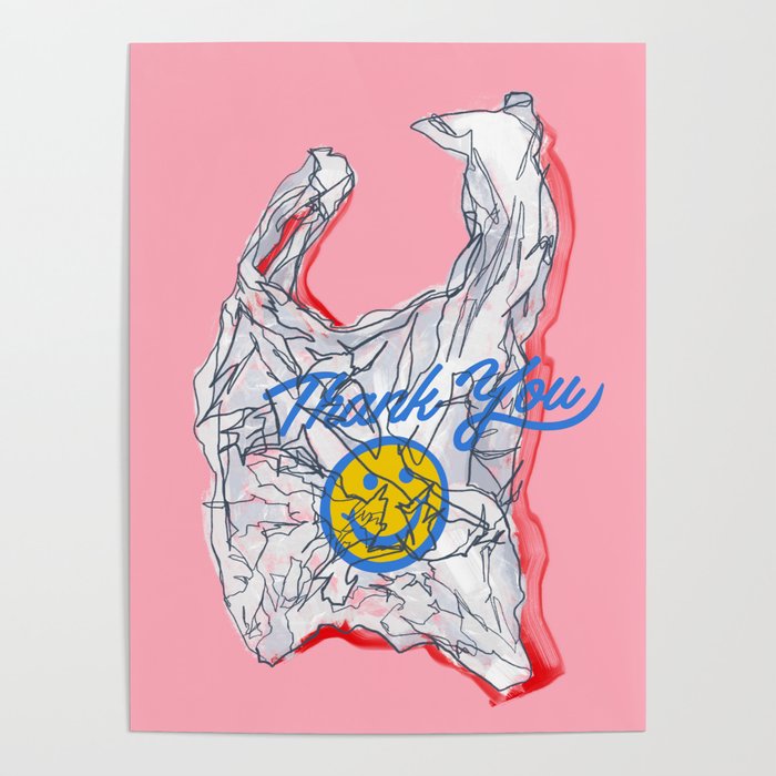 Thank You Smiley Face Bag - Contour Line Drawing Poster