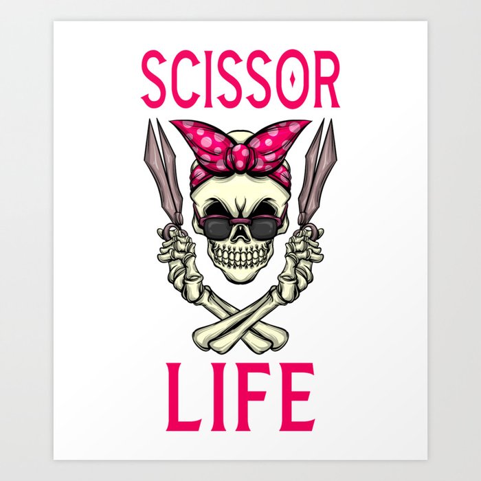 Barbershop Scissor Life Hairdresser Skull Barber Art Print