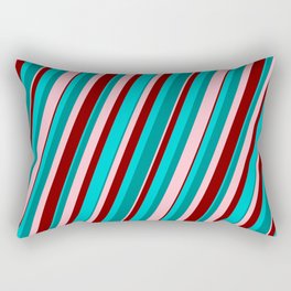 [ Thumbnail: Dark Turquoise, Dark Cyan, Pink & Maroon Colored Pattern of Stripes Rectangular Pillow ]