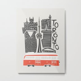 Toronto Cityscape Metal Print | Typography, City, Graphicdesign, Metropolis, Trains, Black, Streetcar, Red, Silhouette, Urban 