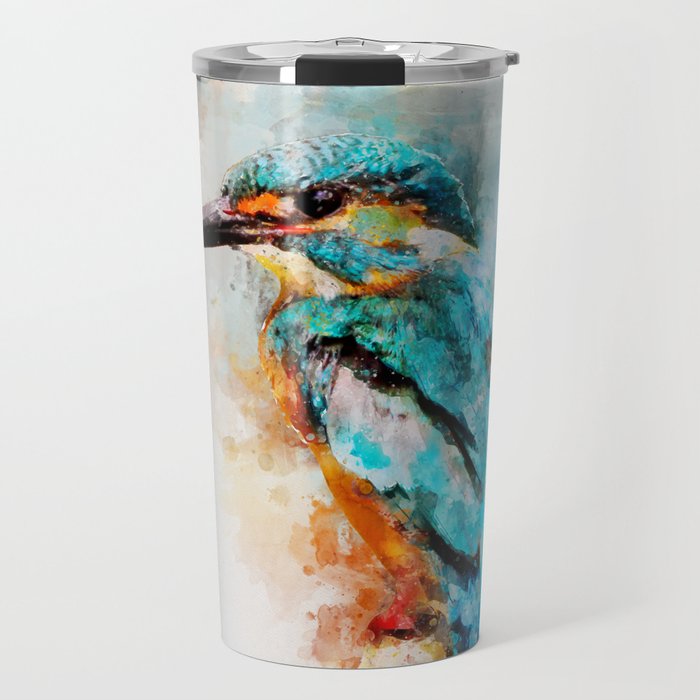 Watercolor kingfisher bird Travel Mug