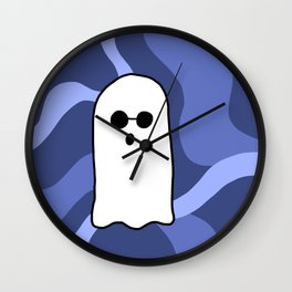 cool blue ghost Wall Clock | Drawing, Halloweenaesthetic, Retro, Spooky, Autumn, Aesthetic, Cooltones, Bluetones, Digital, Trickortreat 