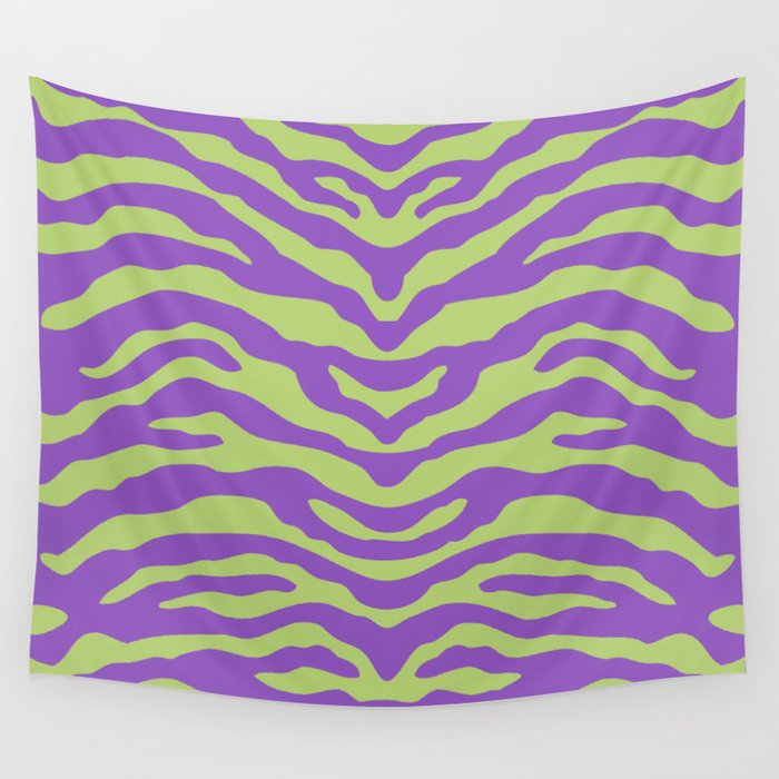 Zebra Wild Animal Print Purple and Chartreuse Wall Tapestry