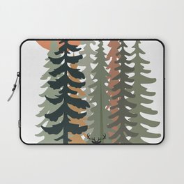 landscape. stones and green Christmas forest trees, deer, and sunrise. Laptop Sleeve