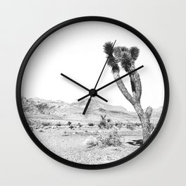 Vintage Desert Scape B&W // Cactus Nature Summer Sun Landscape Black and White Photography Wall Clock