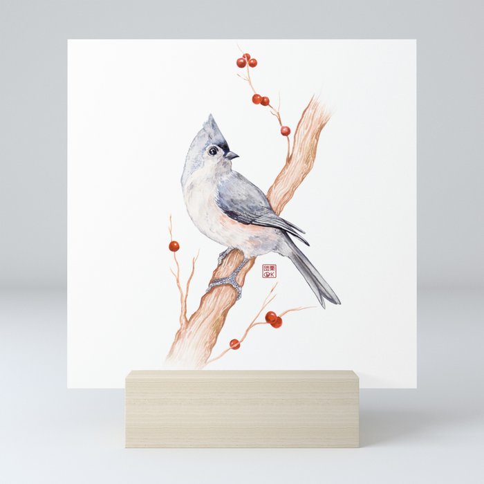 Tufted titmouse watercolour Mini Art Print