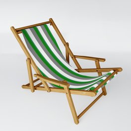 [ Thumbnail: Grey, White, Sea Green, and Green Colored Stripes/Lines Pattern Sling Chair ]