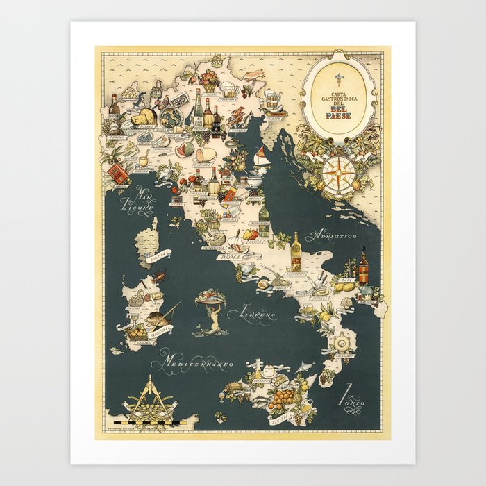 Gastronomic Map of Italy 1949 Kunstdrucke